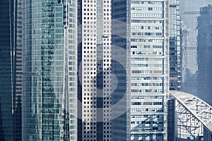 Skyscrapers and modern office buildings closeup