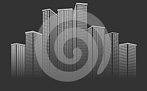 Skyscrapers of the night city. Vector illustration. Sketch