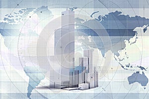 Skyscrapers Over World Map