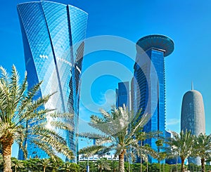 Skyscrapers and palms, Doha, Qatar photo