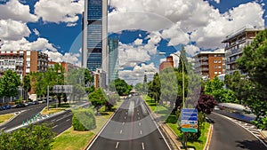 Skyscrapers timelapse in the Four Towers Business Area with the tallest skyscrapers in Madrid and Spain
