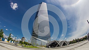 skyscrapers timelapse hyperlapse in the Four Towers Business Area with the tallest skyscrapers in Madrid and Spain