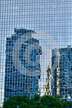 Skyscrapers of Toronto, Canada reflected in glass building