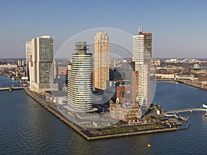 Skyscrapers at the Wilhelminakade Kop van Zuid in Rotterdam aerial view