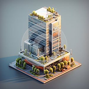 skyscrapper building isometric, 3d render, Generated AI