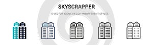 Skyscrapper icon in filled, thin line, outline and stroke style. Vector illustration of two colored and black skyscrapper vector photo