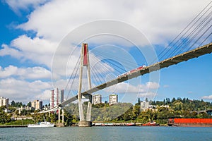 Skytrain bridge linking Surrey and New Westminster cities in BC photo