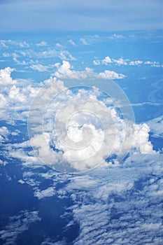 View of the sky and clouds from the airplane window