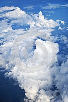 View of the sky and clouds from the airplane window