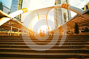 Skywalk bridge landmark of bangkok citylife and business center district in thailand capital