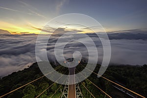 Skywalk at the sunrise from top of mountain