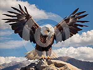 Skyward Sovereignty: A Powerful Eagle\'s Flight in the Vast Blue Expanse