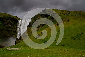 SkÃ³gafoss tourist popular waterfall, Iceland