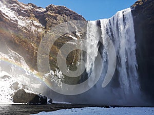 SkÃ³gafoss waterfall in winter. Iceland