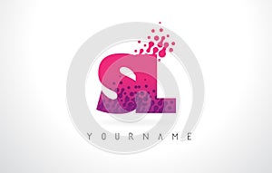 SL S L Letter Logo with Pink Purple Color and Particles Dots Design.