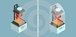 SLA 3d printer. Vector isometric icons