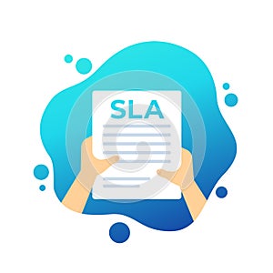 SLA, service level agreement in hands, vector