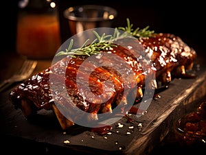 Slab of BBQ spare ribs with herbs