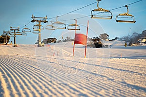 Slalom race course being set up early morning