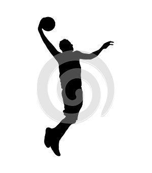 Slam dunk silhouette, vector silhouette of basketball player in dunk pose, isolated on white background