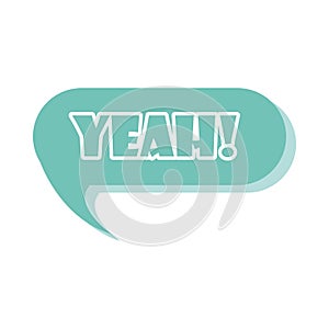 Slang bubbles, green yeah word lettering over white background, flat icon design