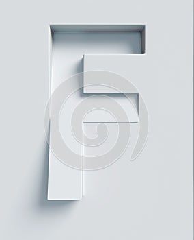 Slanted 3d font engraved and extruded from the surface, letter F