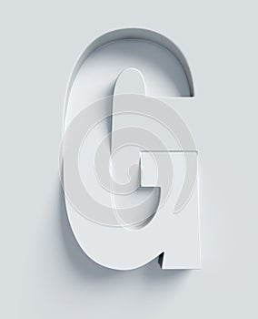 Slanted 3d font engraved and extruded from the surface, letter G