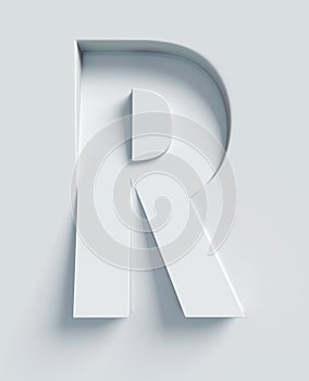 Slanted 3d font engraved and extruded from the surface, letter R