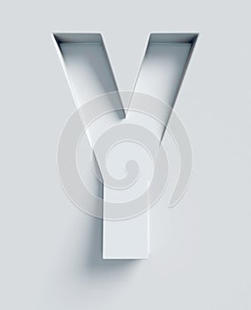 Slanted 3d font engraved and extruded from the surface, letter Y