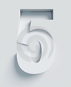 Slanted 3d font engraved and extruded from the surface, number 5