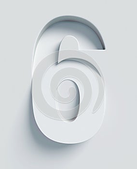 Slanted 3d font engraved and extruded from the surface, number 6