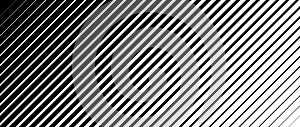 Slanted line halftone gradation texture. Fade diagonal stripe gradient background. Oblique pattern backdrop. Black thin