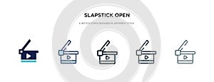 Slapstick open icon in different style vector illustration. two colored and black slapstick open vector icons designed in filled,