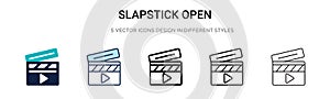 Slapstick open icon in filled, thin line, outline and stroke style. Vector illustration of two colored and black slapstick open