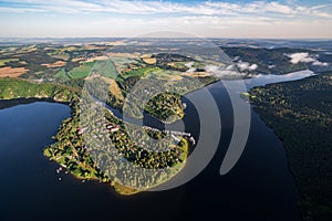 Slapy Dam on the Vltava River near Prague. Aerial shot.