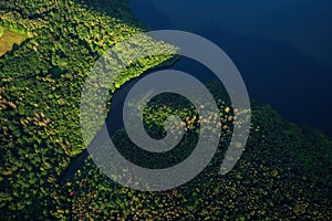 Slapy Dam on the Vltava River near Prague. Aerial shot.