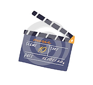 Slate clapperboard for video production. Movie clapper board for filmmaking. Clapping synchronizing clapboard for