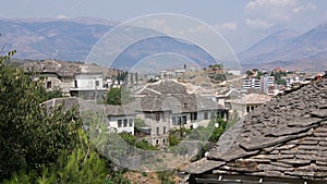 Slate roofs on houses of GjirokastÃ«r in Albania