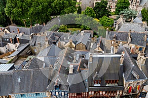 Slate roofs in medieval town. Josseline in Brittany