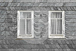 Slate tiles with two old windows