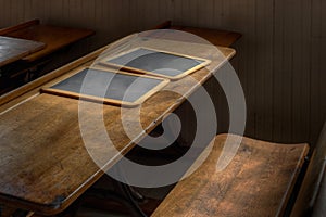 Slates Side By Side on Two Person School Desk