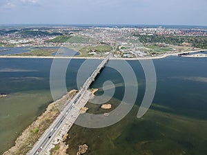 Slatina City and Olt river , Romania, aerial view