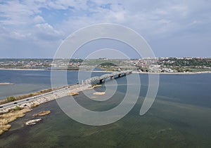 Slatina City and Olt river , Romania, aerial view