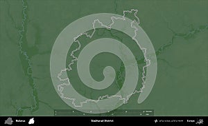 Slauharad District outlined, Belarus. Physical