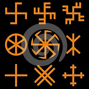 Slavic amulets symbols set. Solar symbols.