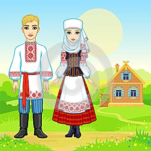 Slavic beauty. Animation portrait of the Belarusian family in national clothes.