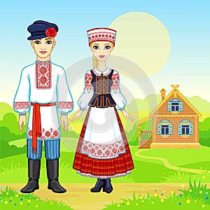Slavic beauty. Animation portrait of the Belarusian family in national clothes. photo