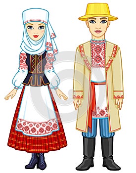 Slavic beauty. Animation portrait of the Belarusian family in national clothes. photo