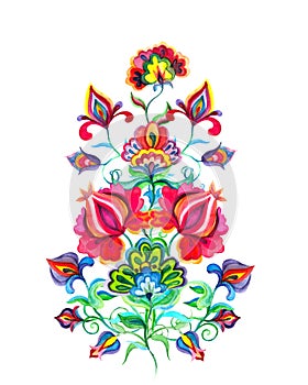 Slavic folk art flowers. Watercolor fairy motif - Eastern european hand crafted floral ornament