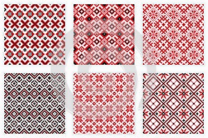 Slavic folk embroidery seamless patterns set